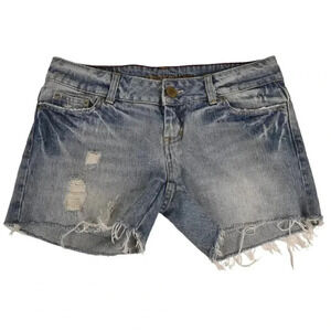 Vintage Y2K American Eagle Jean Shorts Blue Distressed Raw Low Rise Size 4